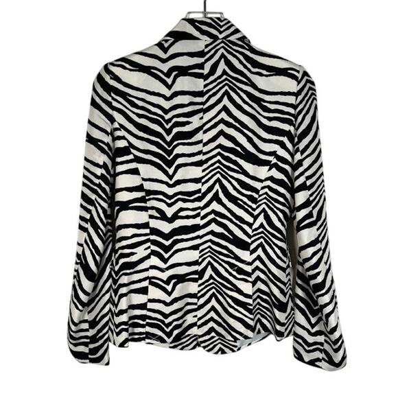 Neiman Marcus Exclusive Silk Zebra Print Blazer Jacket 4 White Black Career - Picture 2 of 8
